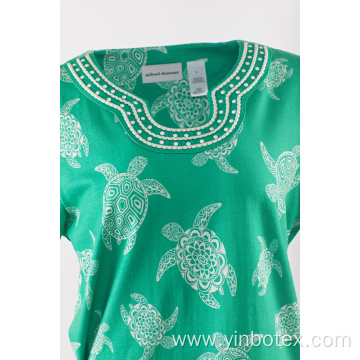 Ladies cotton knitting Tshirt in print